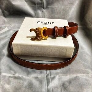 Celine Women’s Belt Brown Leather Gold Buckle 80cm / 32in
